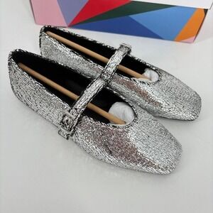 Katy Perry Evie Mary Jane Flats Silver Sequin Square Toe Buckle Size 5.5🔥SALE🔥